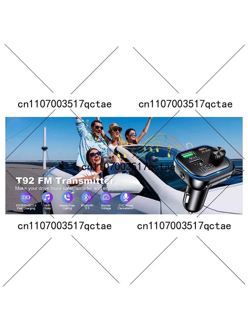 Bluetooth 5.3 Car FM Transmitter PD36W Fast Charge USB Adapter Hands Free Calling