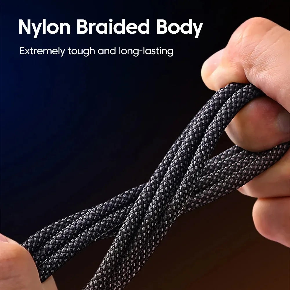 240W Type C Phone Fast Charge Data Cable USB PD Nylon Braided LED Lighting Quick Charge 3.0 Data Cord For Samsung Xiaomi Oneplus