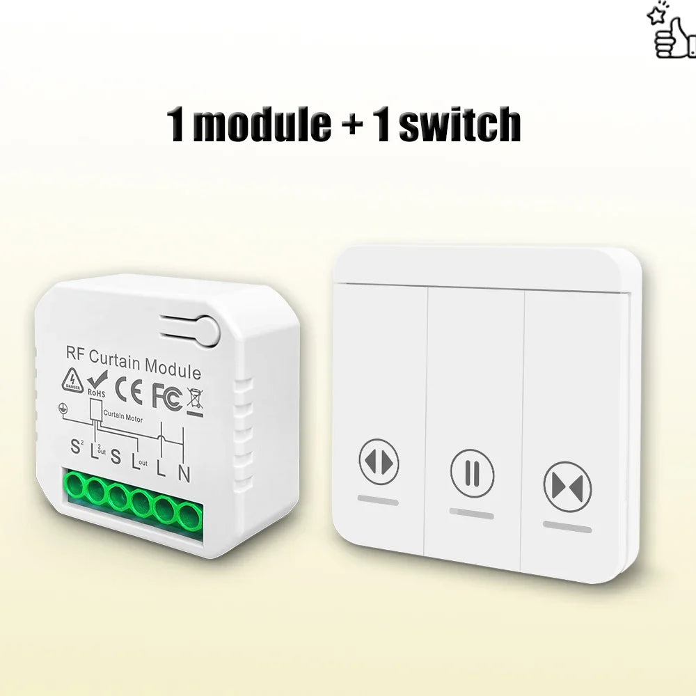 433 MHz RF Curtain Switch Module AC 220V 10A Shutter Controllers with Wireless Remote for Motorized Roller Shutter Blinds Motor