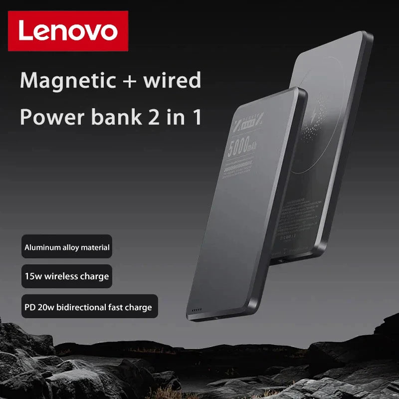 Lenovo UltraSlim Magnetic Power Bank Qi2 Wireless Powerbank Portable External Battery for Magsafe for iPhone Samsung Huawei 2026