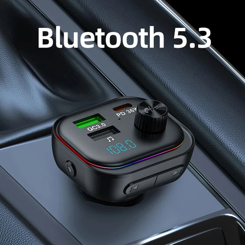 Bluetooth 5.3 Car FM Transmitter PD36W Fast Charge USB Adapter Hands Free Calling